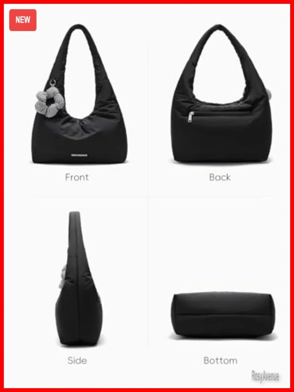 Puffer Hobo Shoulder Bag Medium Laptop Tote with Charm